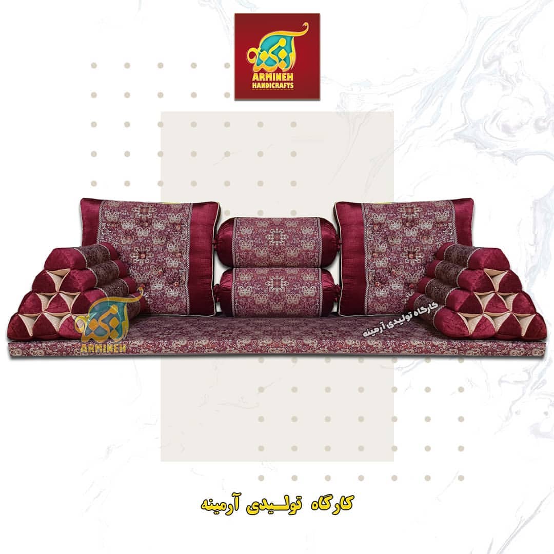 پشتی سنتی شاه نشین ترمه طرح دوگل تاروترمه – ست ۷ تکه | تاروترمه