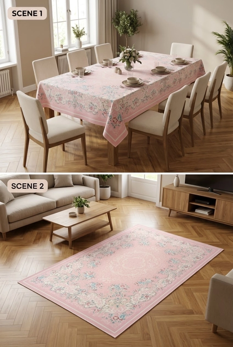 رومیزی 8 نفره ابعاد 155 در 300 طرح چاپی برند رضوانی کد 4002